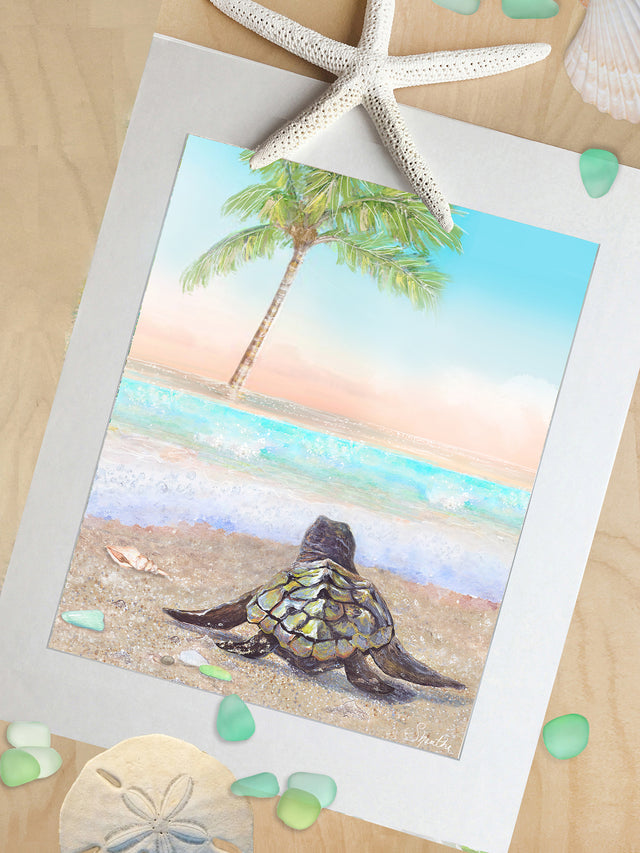 Sea Turtle Art, Beach Decor, Coastal Decor, Tropical Art, Beach Bathroom