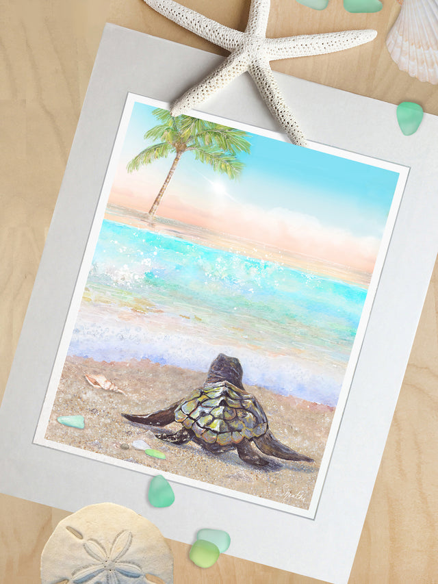 Sea Turtle Art, Beach Decor, Coastal Decor, Tropical Art, Beach Bathroom