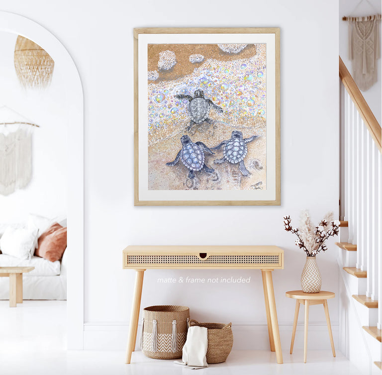 baby sea turtle art, sea turtle paintings, beach wall art