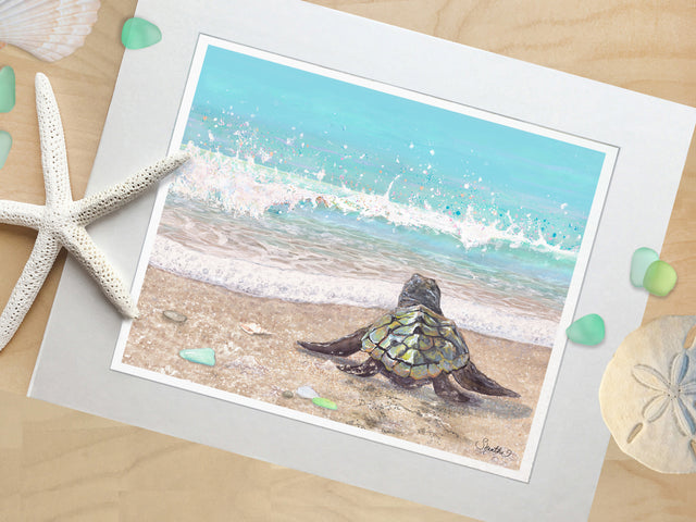 beach bathroom decor, baby sea turtle art, beach art prints, coastal decor, beach wall art