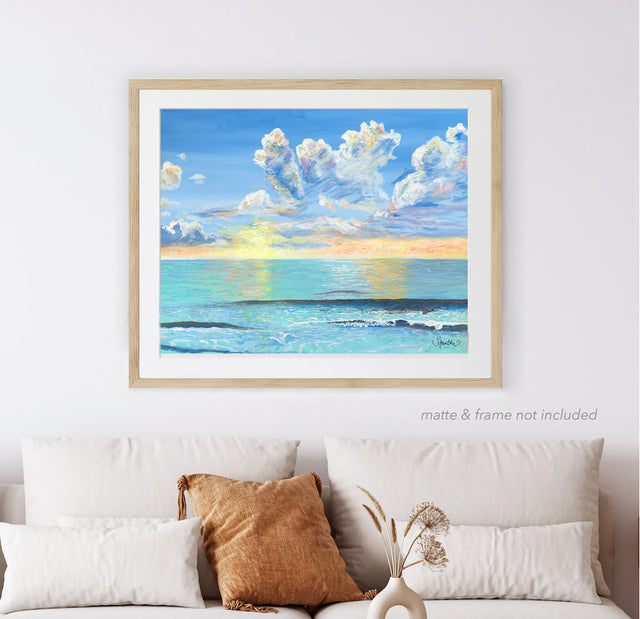 sunrise art print, sunrise decor, sunrise print, sunrise wall art, coastal living room art, coastal decor, beach prints