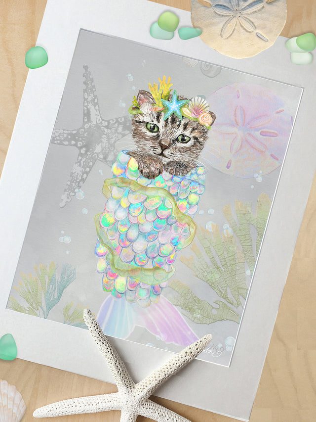 cat nursery art prints, cat nursery decor, mermaid nursery, cat mermaid art prints