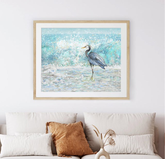 heron wall art, coastal decor, heron art print, heron print, beach wall art, beach prints, living room prints