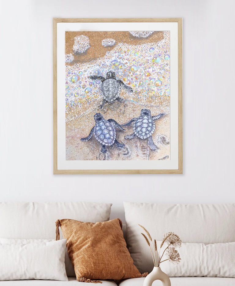 nautical decor, baby sea turtle art, beach art prints, bathroom decor