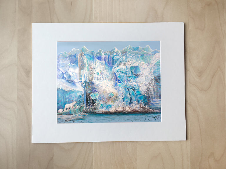 art for climate change, polar bear art, glacier art prints, 8x10 paper prints, matted 8x10 prints, arctic art, 11x14 art for frame
