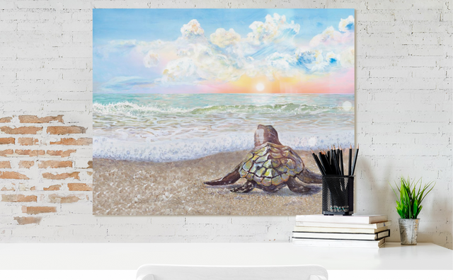 Turtle Sunrise Morning (Metal Print)