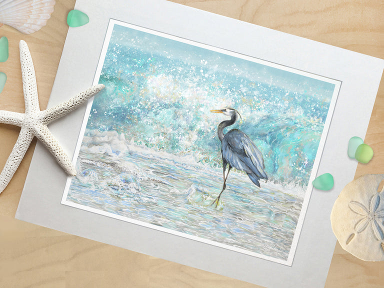 heron art print, beach art, coastal bathroom, decor, coastal art prints