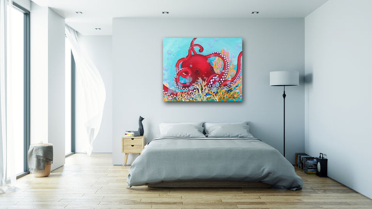 Octopus Art | Kids Beach Bathroom Decor | Red Octopus Art Prints – INTO ...