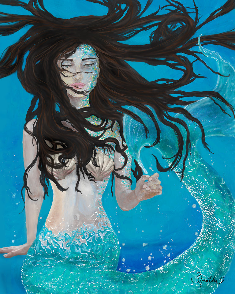 mermaid art prints, mermaid with dark hair, mermaid decor, mermaid bathroom decor, mermaid prints on canvas, mermaid artwork