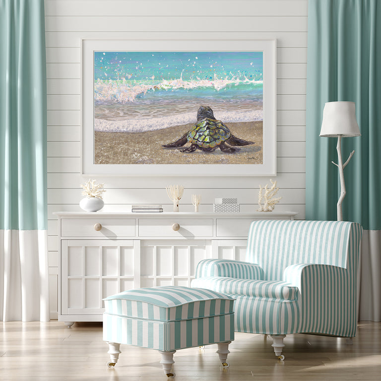 baby sea turtle wall art, baby sea turtle prints, baby sea turtle decor, sea turtle painting, coastal bedroom decor